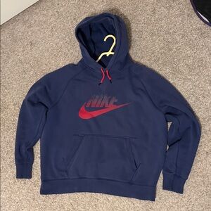 Nike Men's Navy and Red Logo Hoodie